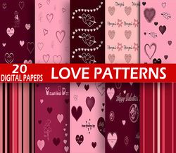 20 Digital Paper, Valentine Paper, Valentine Background, Digital Paper Pack, Heart Digital Paper, Digital Download
