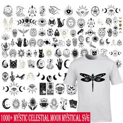 1000 Mystic Celestial Moon Mystical svg Bundle, Crystal Moon Bundle svg, Moon Phase svg, Moon Cat svg, Cat svg, Cut file