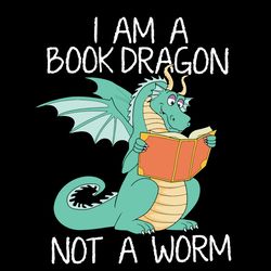 I am a book dragon not a worm Svg, I love reading book svg, Reading book Rainbow Svg, Digital Download-1