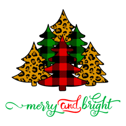 Merry and Bright Svg, Christmas Buffalo Plaid Svg, Leopard Print Svg Shirt Iron-on, Christmas logo Svg, Instant download