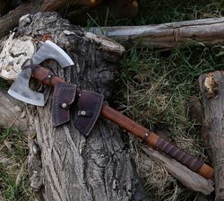 custom handmade double headed axe with leather sheath gift for him, anniversary gift,birthday gift,christmas present