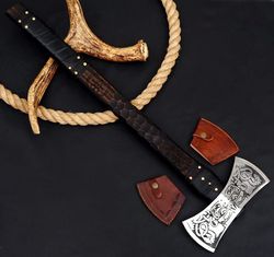 handmade carbon steel double headed axe with leather sheath, axe, viking axe, ragnar axe, battle axe, christmas present,