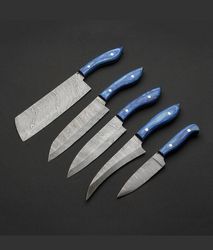 custom handmade forged damascus steel chef knife kitchen knives set of 5