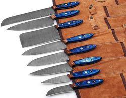 Professional Kitchen Knives Custom Made Damascus Steel 8 pcs of Professional Utility Cooking Chef Kitchen