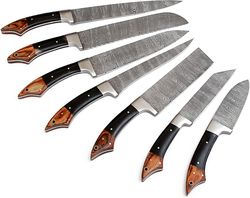 Professional Kitchen Knives Custom Made Hand Crafted Damascus Steel 7 pcs