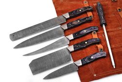 Damascus Steel Blade Kitchen Knife Set 6piece Best Damascus Chef Knife Set Comes With Leather Roll kit