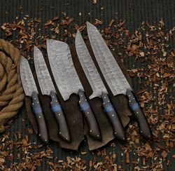 kitchen knife chef set Damascus steel chef knife gift for him , gift for boyfriend , camping knife , BBQ knife