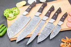 Custom or Handmade Damascus Chef Knife Set. Beautifully designed and easy to grip, comes with Leather Sheath.