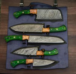 damascus steel chef knife damascus kitchen knives set chef set handmade best chef set with leather sheath