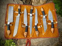 Chef knives, Damascus steel, Custom handmade, Chef Set, Fixed Blade Kitchen Set Custom Knives