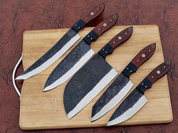 Handmade Carbon Steel Chef Knives 5pcs With Rosewood Handle Gift For Husband Kitchen Knife