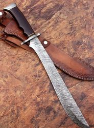 Custom Handmade Damascus Steel Sword Handle Rosewood/Guard With Beautiful Leather Sheath