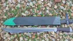 Custom Handmade Damascus Steel Sword Handle Rosewood With Beautiful Leather Sheath