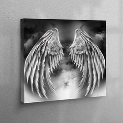 Angel Wings Canvas, Modern Canvas, White Printed, Loft Wall Art, Canvas, Black Wall Decor, Home Decoration, Wall Art Pri