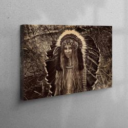 canvas home decor, large canvas, canvas wall art, modern poster, abstract canvas gift, native american woman canvas prin