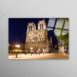 Glass, Wall Decoration, Tempered Glass, France Wall Decor, City Glass Wall Art, Notre-Dame Cathedral Glass Wall Art, Nig