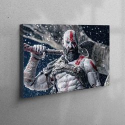 Kratos Canvas, God Of War Wall Art, Warrior Poster, Modern Wall Art, Personalized Gift, Man Cave Table, Large Canvas, Ca