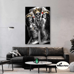 Sexy Wall Art, Playing Cards Canvas Art, Skeleton King Wall Decor, Roll Up Canvas, Stretched Canvas Art, Framed Wall Art