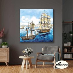 Ships Canvas Art, Sea Wall Art, Living Room Decor, Gift For Dad, Roll Up Canvas, Stretched Canvas Art, Framed Wall Art P