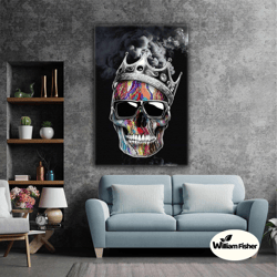 Skull Crown Skull Wearing Colorful Face Glasses Roll Up Canvas, Stretched Canvas Art, Framed Wall Art Painting