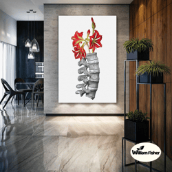 Spine Health And Red Flowers Physiotherapy Brain And Nerve Surgery Roll Up Canvas, Stretched Canvas Art, Framed Wall Art