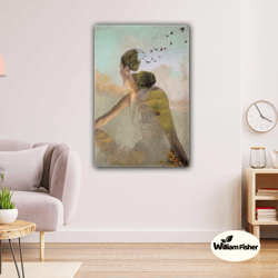 Surrealism Nature Woman Flying Birds Landscape Roll Up Canvas, Stretched Canvas Art, Framed Wall Art Painting