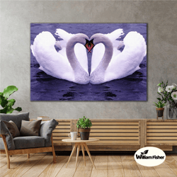 Swans Lake Couple Love Animal Roll Up Canvas, Stretched Canvas Art, Framed Wall Art Painting