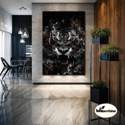 Tiger Wall Art, Power Wall Decor, Animal Canvas Art, Roll Up Canvas, Stretched Canvas Art, Framed Wall Art Painting