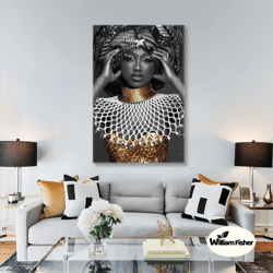 Traditional Woman, African Woman Wall Art, Woman Canvas Art, Gold Wall Decor, Roll Up Canvas, Stretched Canvas Art, Fram