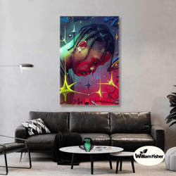Travis Scott Stars And Galaxy Illustration Roll Up Canvas, Stretched Canvas Art, Framed Wall Art Painting