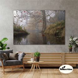 Tree Leaves Falling Into The Lake In Autumn Roll Up Canvas, Stretched Canvas Art, Framed Wall Art Painting