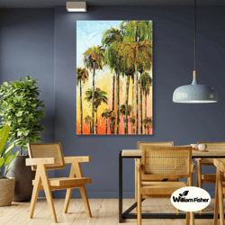 Tropical Wall Art, Palms Canvas Art, Pink Clouds Wall Decor, Nature Wall Art, Roll Up Canvas, Stretched Canvas Art, Fram