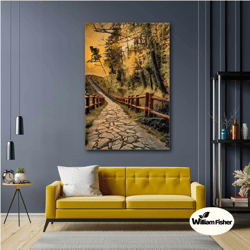 Village Road Wall Art, Stone Road Canvas Art, Forest Wall Decor, Nature Art, Roll Up Canvas, Stretched Canvas Art, Frame