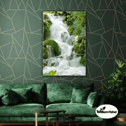 waterfall forest nature green landscape roll up canvas, stretched canvas art, framed wall art painting