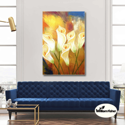 White Flower Wall Art, Eelegant Canvas Art, Living Room Wall Decor, Roll Up Canvas, Stretched Canvas Art, Framed Wall Ar