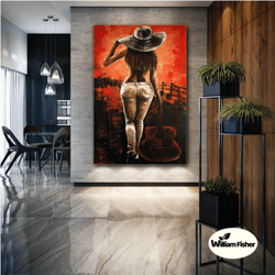 Woman Wall Art, Playing Guitar Canvas Art, Nude Wall Decor, Roll Up Canvas, Stretched Canvas Art, Framed Wall Art Painti