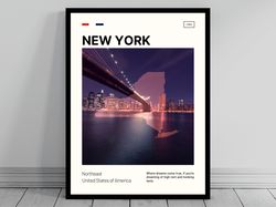 cute new york mid-century modern print  new york canvas  minimalist state map  modern ny state silhouette  modern travel