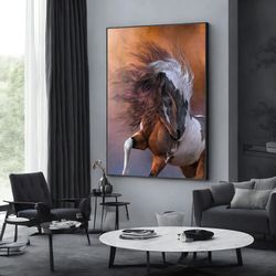 Abstract Horses Painting On Canvas, Large Original Horse Canvas Wall Art, Horse Poster, Wall Art Canvas Design, Framed C