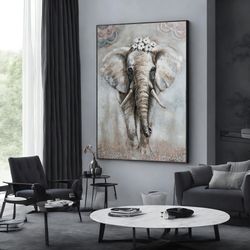 African Elephant Canvas Painting, Elephant Canvas Print, Elephant Poster, Wall Art Canvas Design, Framed Canvas Ready To
