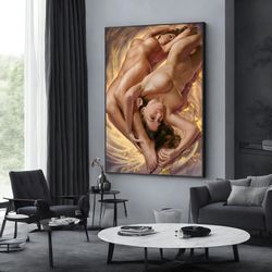Romantic Art For Bedroom Embracing Kissing Couple Painting, Extra Large Wall Art, Wall Art Canvas Design, Framed Canvas