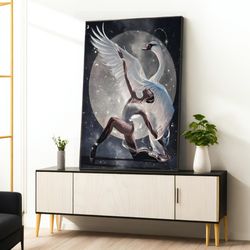 Woman In Dancing White Dress Canvas Painting, Dancing Woman Poster, Dancing Woman Print Dancing Seagulls Wall Art Canvas