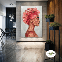 Woman Wall Art, Pink Hair Canvas Art, Hair Dresser Wall Decor, Roll Up Canvas, Stretched Canvas Art, Framed Wall Art Pai