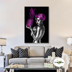 Woman Wall Art, Pink Makeup Canvas Art, Pineapple Decor, Modern Wall Decor, Roll Up Canvas, Stretched Canvas Art, Framed