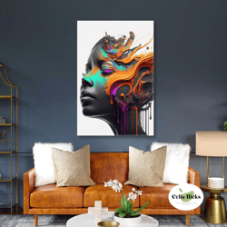 Woman Wall Art, Portrait Canvas Art, Modern Room Wall Decor, Colorful Decor, Roll Up Canvas, Stretched Canvas Art, Frame