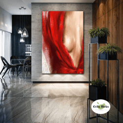 Woman Wall Art, Red Dress Canvas Art, Nude Wall Decor, Sexy Woman Art Decor, Roll Up Canvas, Stretched Canvas Art, Frame