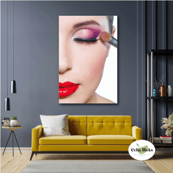 Woman Wall Art, Red Lipstick Canvas Art, Makeup , Beauty Center Wall Decor, Roll Up Canvas, Stretched Canvas Art, Framed