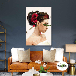 Woman Wall Art, Red Rose Canvas Art, Living Room Wall Decor, Roll Up Canvas, Stretched Canvas Art, Framed Wall Art Paint
