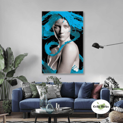 Woman Wall Art, Sculpture Canvas Art, Blue Wall Decor, Modern Wall Decor, Roll Up Canvas, Stretched Canvas Art, Framed W