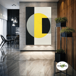Yellow Circle Wall Art, Modern Canvas Art, Geometric Shape Wall Decor, Decor Roll Up Canvas, Stretched Canvas Art, Frame