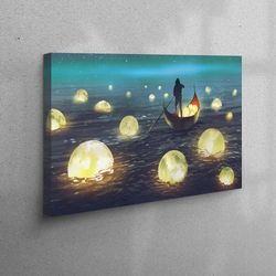 Canvas Art, Canvas, Wall Art, Full Moon Wall Art, Moon Canvas Poster, Abstract Canvas Print, Night Canvas Gift, Glowing